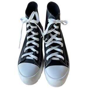 Women's TOP MODA Black & White High Top Lace-up Shoes Sneakers Size 10